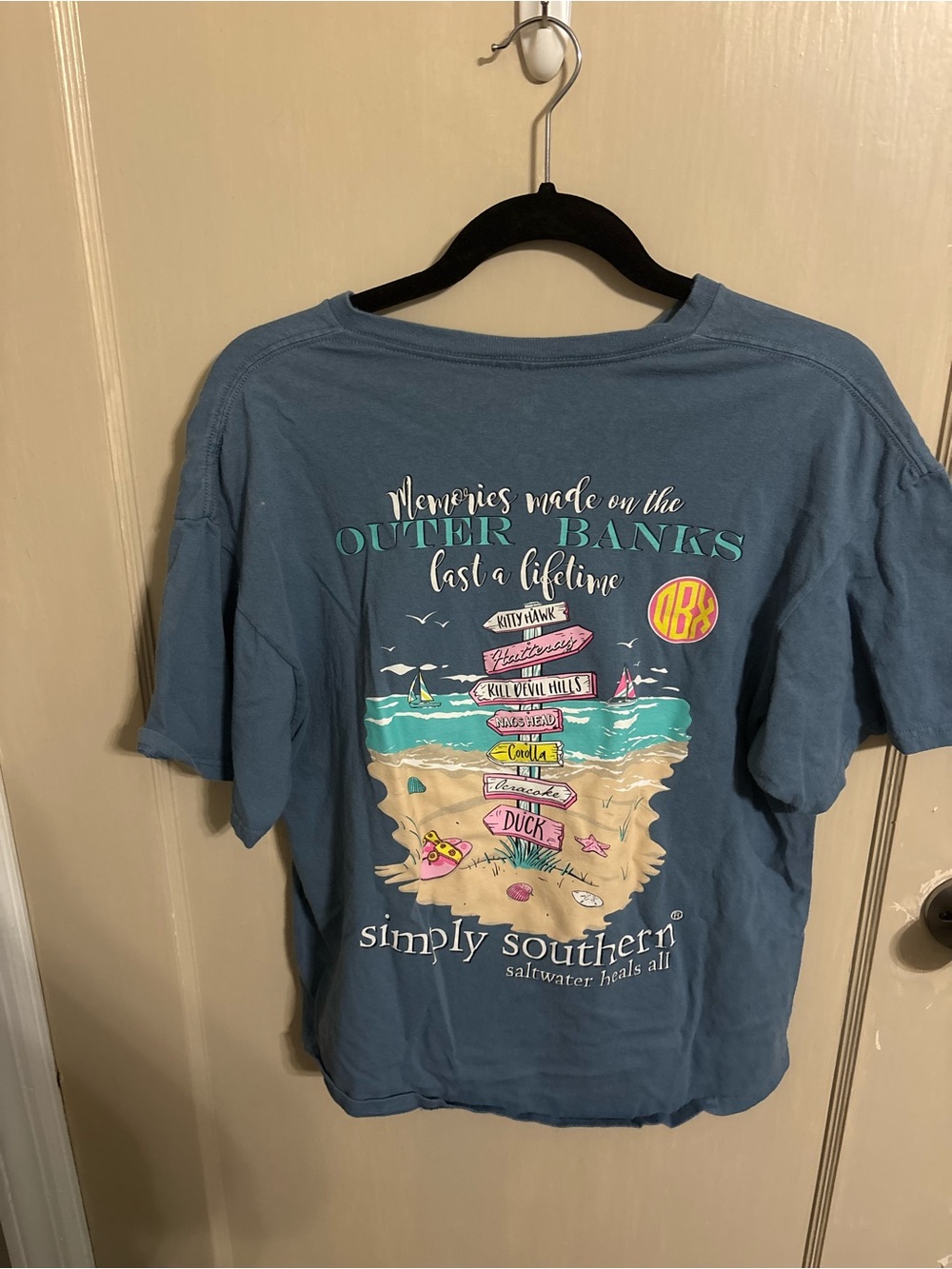 Simply Southern Blue Short Sleeve Tee with Pink Logo - Picture 2 of 3